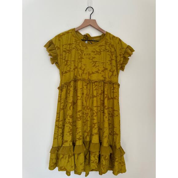 Anthropologie Ruffle Knit Mini Dress in Golden Yellow. Small - Picture 3 of 10